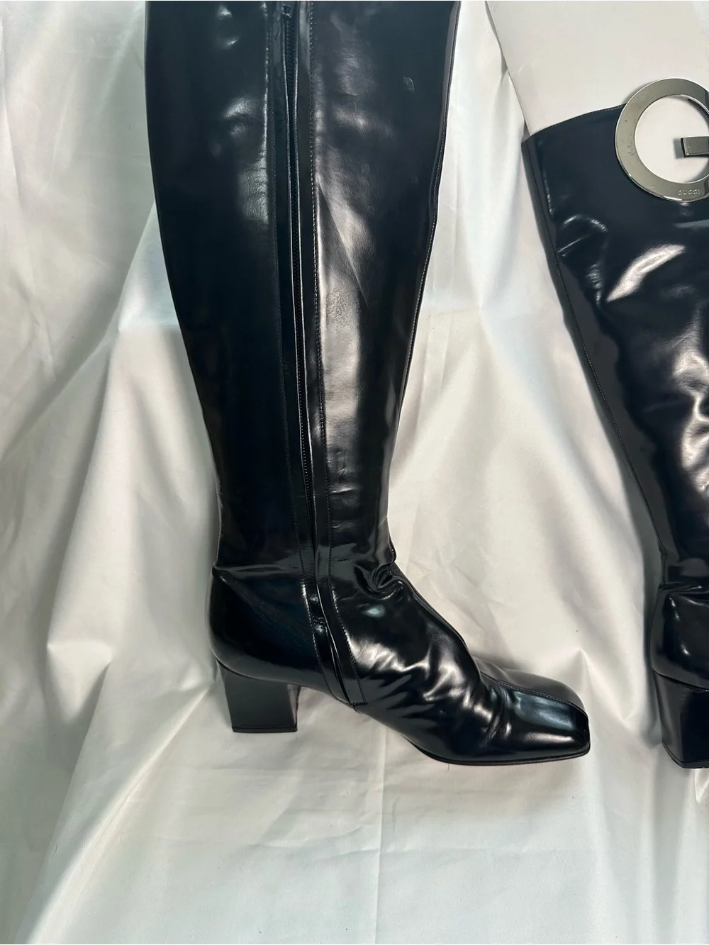 Gucci Black Patent Knee High Boots Made In Italy